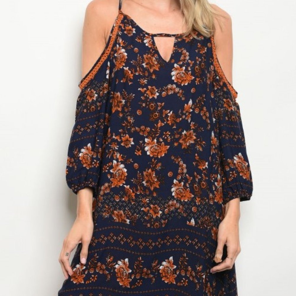 Dress Floral NWT SMALL Summer A-line open shoulders boho romantic